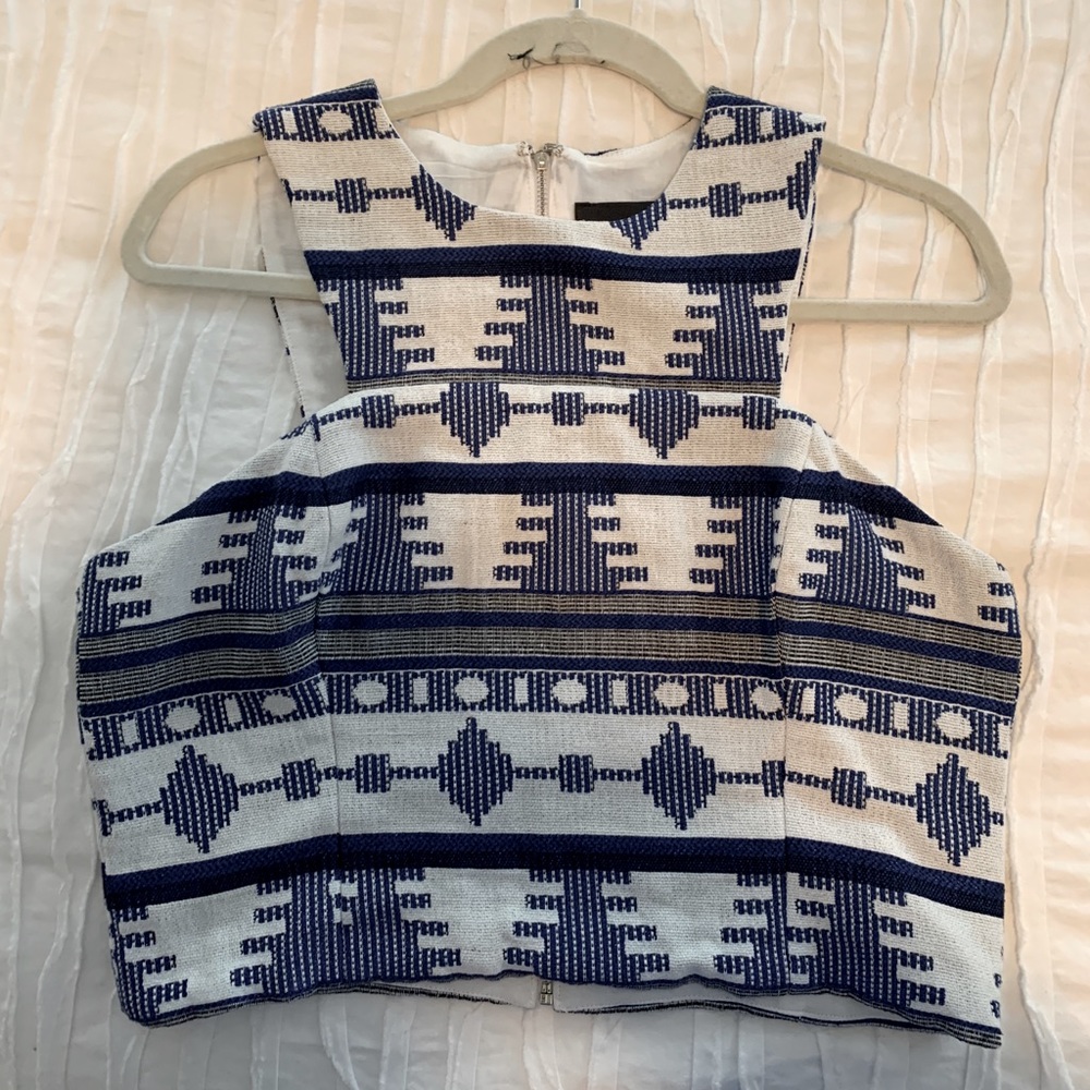 Line and dot blue pattern crop top